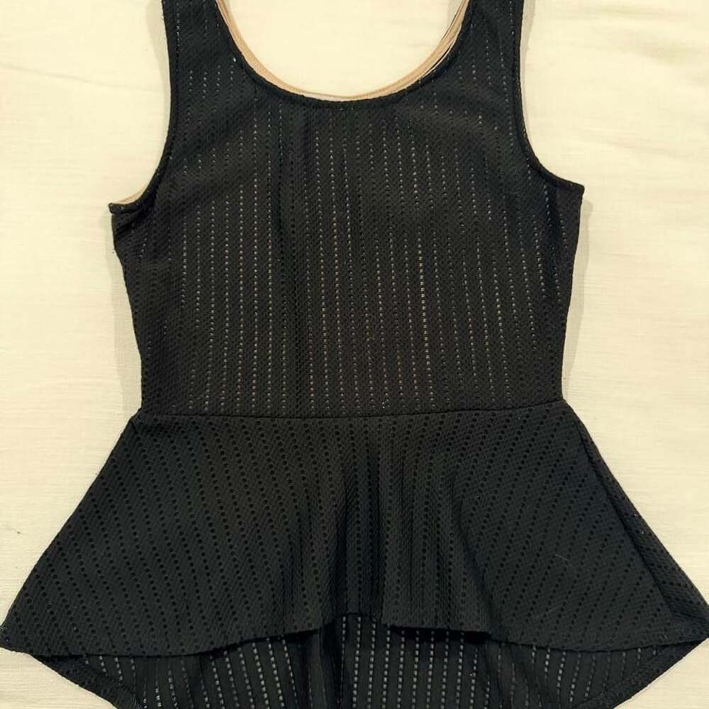 January 7 Black Mesh Peplum Tank Top Size S